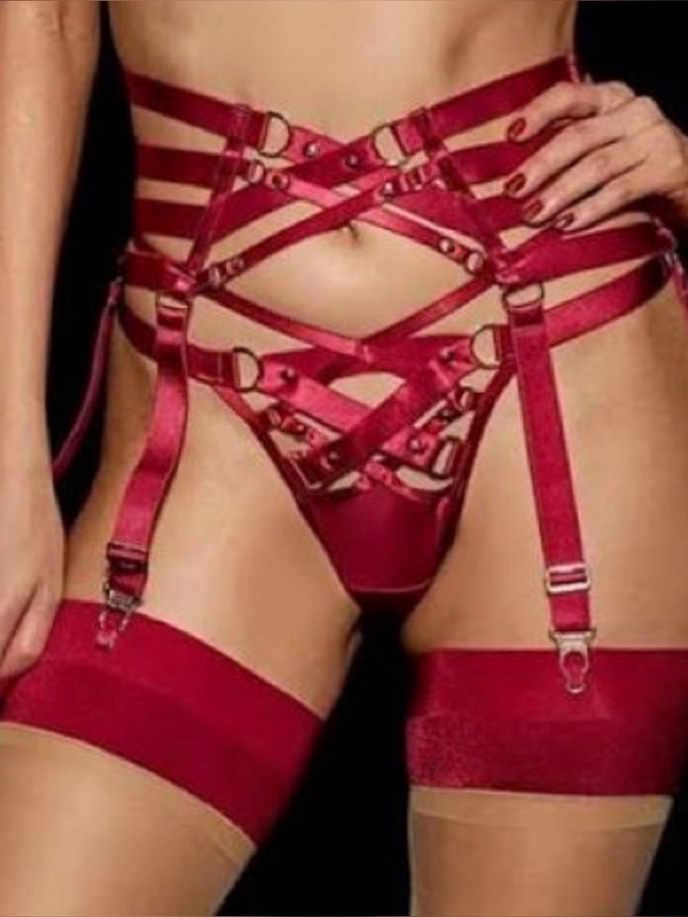 Honey Birdette “Stephanie” Black Cherry Garter Belt Suspenders RARE HTF